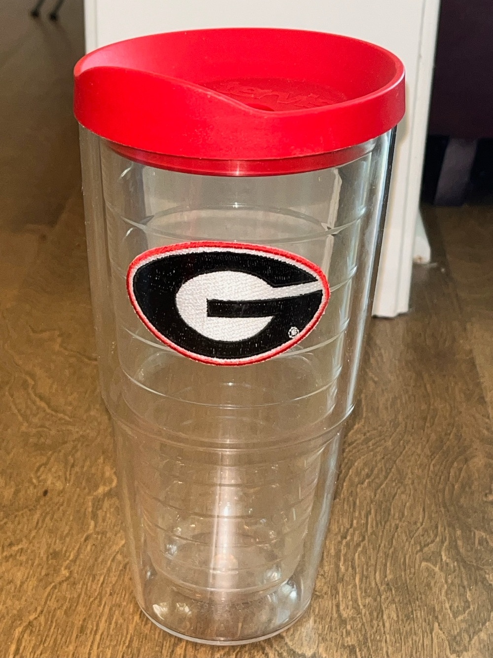 TERVIS tumbler UGA BULLDOGS Clear With RED BLACK & White Patch & Red Top